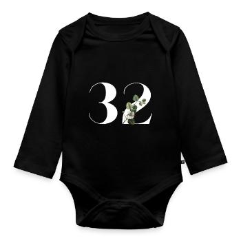 Numéro 32 floral vert - 32e anniversaire floral - Body Bébé bio manches longues - noir - Devant
