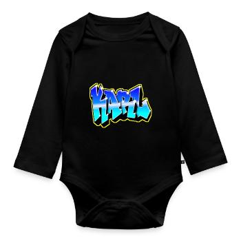 KARL Graffiti Blue and Yellow - Organic Longsleeve Baby Bodysuit - black - Front
