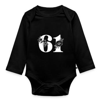 Nummer 61 Schwarze Blumen - 61. Blumengeburtstag - Baby Bio-Langarm-Body - Schwarz - Vorne