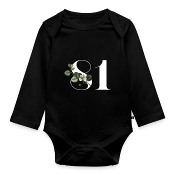 Nummer 81 Blumengrün - 81. Blumengeburtstag - Baby Bio-Langarm-Body - Schwarz - Vorne