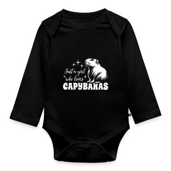 Just a girl who loves capybaras - Spruch - Organic Longsleeve Baby Bodysuit - black - Front