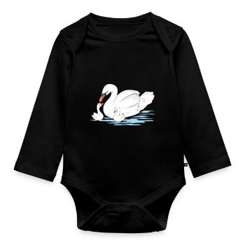 White swan mom and her two babies - Organic Longsleeve Baby Bodysuit - black - Front