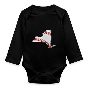New York (États-Unis) | Vrai baseball | Carte - Body Bébé bio manches longues - noir - Devant