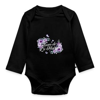 Lila Blumen Braut Team - Baby Bio-Langarm-Body - Schwarz - Vorne