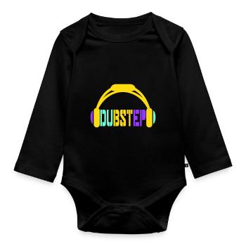 Dub Step Techno Musik Party Club Text Kopfhörer - Baby Bio-Langarm-Body - Schwarz - Vorne