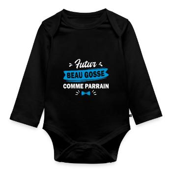 futur beau gosse / / t-shirt bébé / body bébé - Body Bébé bio manches longues - noir - Devant