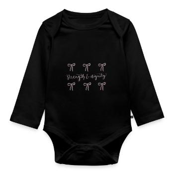 Strength & Dignity Bow design - Proverbs 31:25 - Organic Longsleeve Baby Bodysuit - black - Front