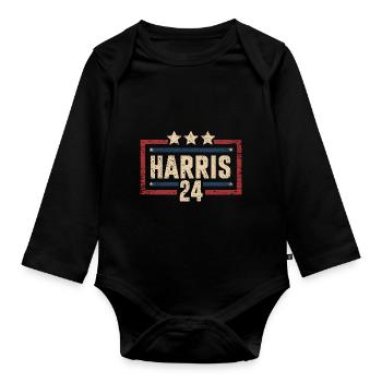 Harris 2024 Vintage Election Patriotic Campaign - Organic Longsleeve Baby Bodysuit - black - Front