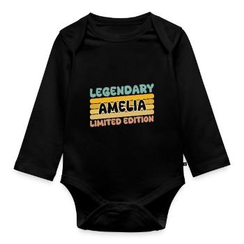 Name Amelia - Baby Bio-Langarm-Body - Schwarz - Vorne