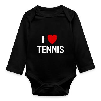 I love Tennis - Organic Longsleeve Baby Bodysuit - black - Front