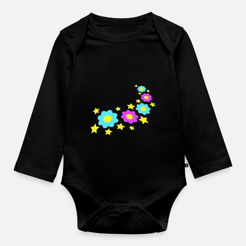 Beaucoup de fleurs colorées belle conception de motif décoratif - Body Bébé bio manches longues - noir