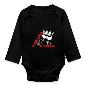 Echter Katzenhaus-Chef - Baby Bio-Langarm-Body - Schwarz - Vorne