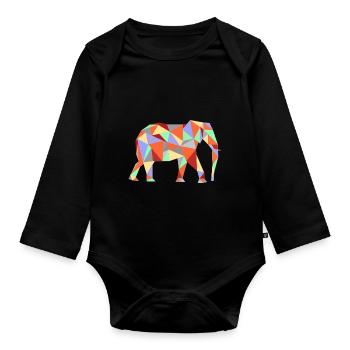 Elephant Geometric - Organic Longsleeve Baby Bodysuit - black - Front