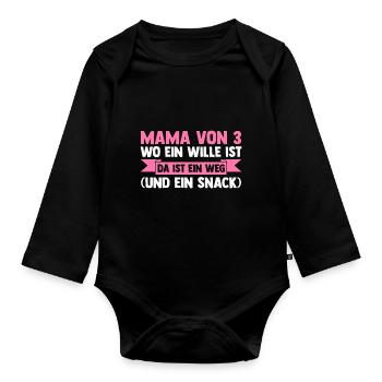 Mama Von 3 Kindern - Baby Bio-Langarm-Body - Schwarz - Vorne