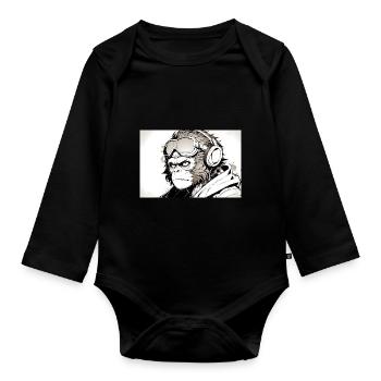 Cooler Affe im futuristischen Stil - Baby Bio-Langarm-Body - Schwarz - Vorne