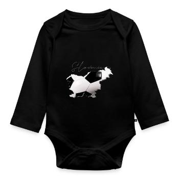 Slowenien Landkarte umrahmt echten Fußball EN - Baby Bio-Langarm-Body - Schwarz - Vorne