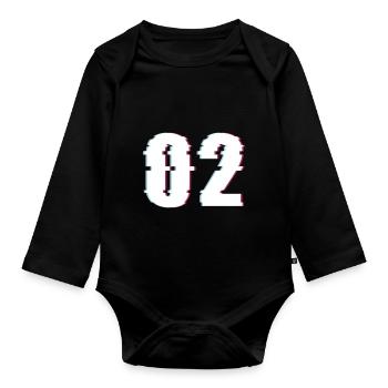 Zwei 2 Two 02 Zahl Effekt Verzerrt Nummer - Baby Bio-Langarm-Body - Schwarz - Vorne