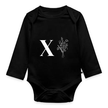 Lette X Minimalistische Blumen - Baby Bio-Langarm-Body - Schwarz - Vorne
