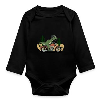 T-Rex à moto - Body Bébé bio manches longues - noir - Devant