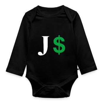 Letter j dollar - Organic Longsleeve Baby Bodysuit - black - Front