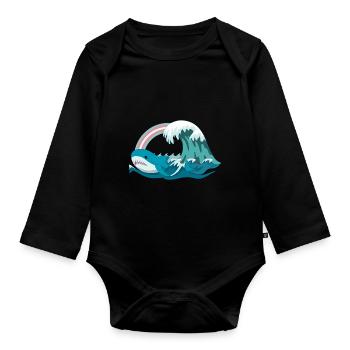 Pride Blahaj Pastell Regenbogen - Baby Bio-Langarm-Body - Schwarz - Vorne