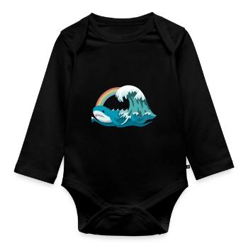 Pride Blahaj with Rainbow - Organic Longsleeve Baby Bodysuit - black - Front