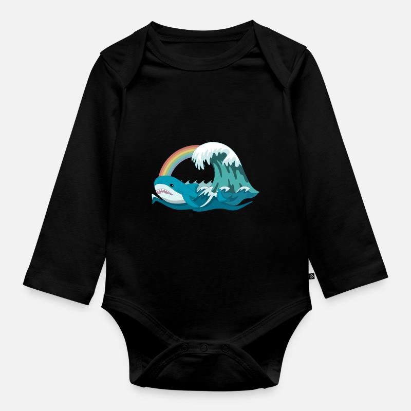 Pride Blahaj mit Regenbogen - Baby Bio-Langarm-Body - Schwarz