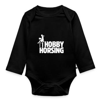 Hobby Horsing - Hobby Cheval - Equitation - Cadeau - Body Bébé bio manches longues - noir - Devant