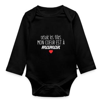 Mon Cœur Appartient à Maman Humour Tendre & Assumé - Body Bébé bio manches longues - noir - Devant