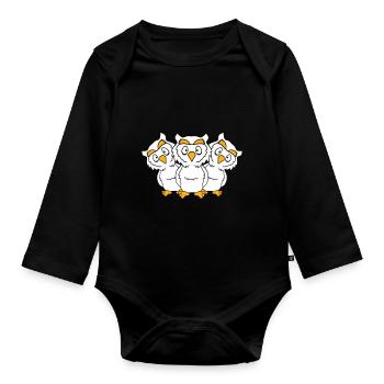 3 Owls Team Friends Party Crew Three Brothers Troop - Organic Longsleeve Baby Bodysuit - black - Front
