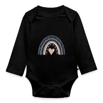 boho rainbow print rainbow neutral col - Baby Bio-Langarm-Body - Schwarz - Vorne