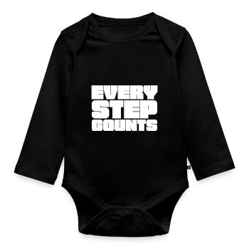 Every step counts - Organic Longsleeve Baby Bodysuit - black - Front