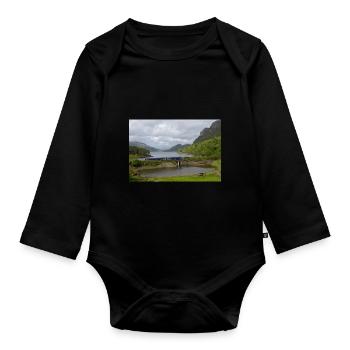 ScotRail train passing Scottish Loch - Organic Longsleeve Baby Bodysuit - black - Front