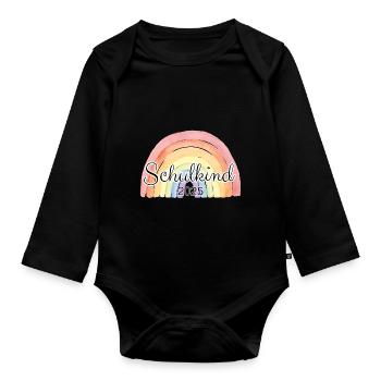 Schulkind Regenbogen bunt - Baby Bio-Langarm-Body - Schwarz - Vorne