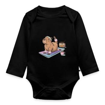 Lustiges Pilates Yoga Capybara - Baby Bio-Langarm-Body - Schwarz - Vorne