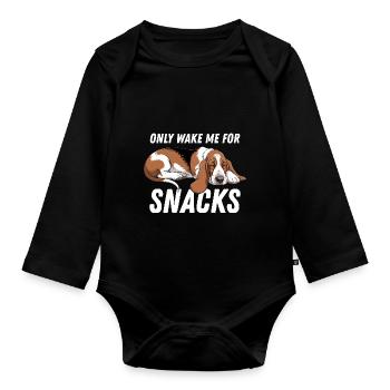 Lustiger Basset Hound Wake Me Only Für Snacks - Baby Bio-Langarm-Body - Schwarz - Vorne