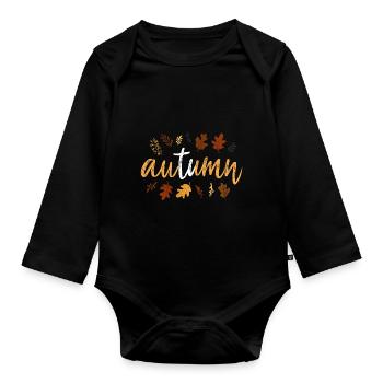 Autumn – Handlettering mit Herbstblättern. - Baby Bio-Langarm-Body - Schwarz - Vorne