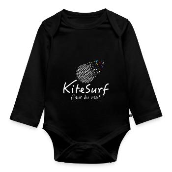 Kitesurf fleur du vent - Body Bébé bio manches longues - noir - Devant