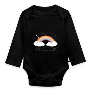 Einhorn - Prinzessin - Glitzer - Baby Bio-Langarm-Body - Schwarz - Vorne