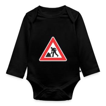 Road sign way reapir - Organic Longsleeve Baby Bodysuit - black - Front