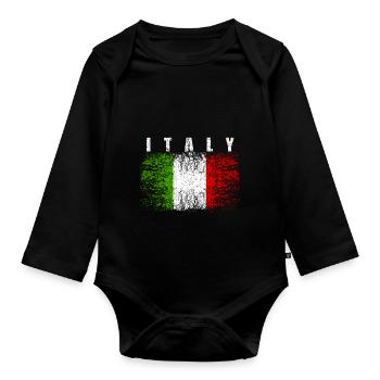 Italien Flagge 008 AllroundDesigns - Baby Bio-Langarm-Body - Schwarz - Vorne
