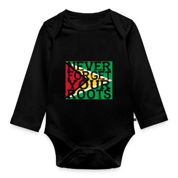 never forget roots home Guyana - Baby Bio-Langarm-Body - Schwarz - Vorne