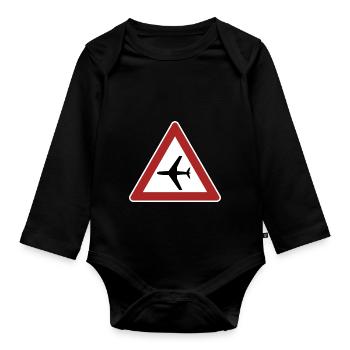 airplane aeroplane flugzeug heissluftballon air ba - Baby Bio-Langarm-Body - Schwarz - Vorne