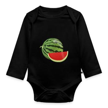 pastèque pastèque fruits végétariens1112 - Body Bébé bio manches longues - noir - Devant