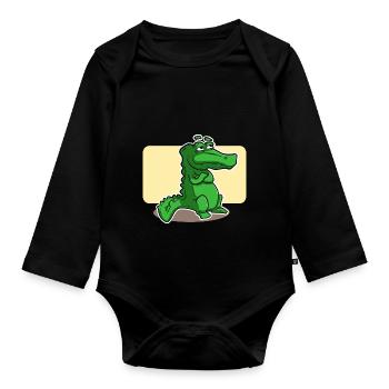 cute crocodile - Organic Longsleeve Baby Bodysuit - black - Front