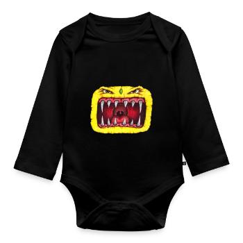 Monster with teeth yellow - Organic Longsleeve Baby Bodysuit - black - Front