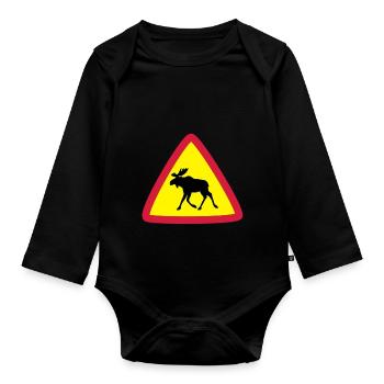 Elk warning 3clr - Organic Longsleeve Baby Bodysuit - black - Front
