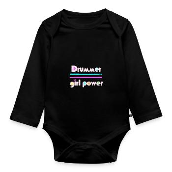 Drummer girlpower pink - Organic Longsleeve Baby Bodysuit - black - Front