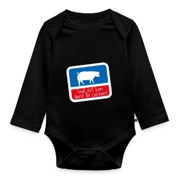 Bleu blanc rouge Humour tout est bon dans cochon - Body Bébé bio manches longues - noir - Devant