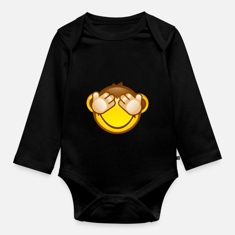 Smiley Monkey No Seeing - Baby Bio-Langarm-Body - Schwarz